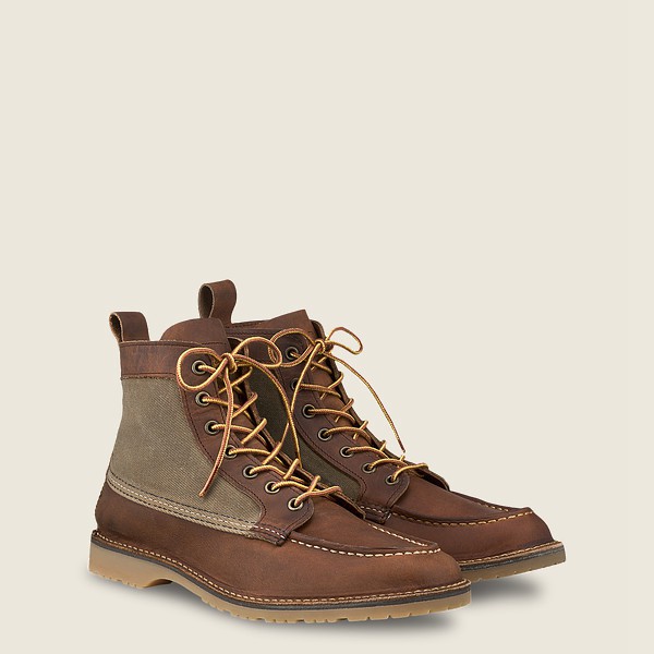 Red Wing Heritage Boots Mens Brown - Weekender Canvas Moc - 6-inchr Rough & Tough Leather - 2607851-